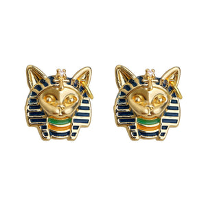 Egyptian Pharaoh Cat Enamel Stud Earrings