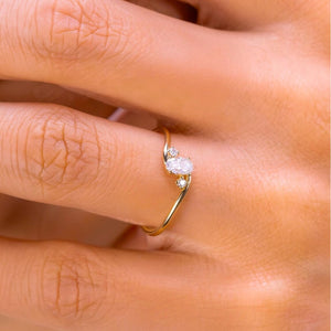 Dainty Oval CZ Gold Stacking Bypass Ring