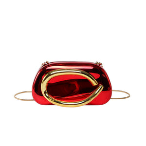 Metallic Curved Oval Hard Shell Clutch Bag