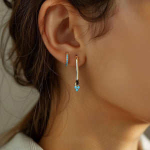 Rectangular Turquoise Charm Hoop Earrings