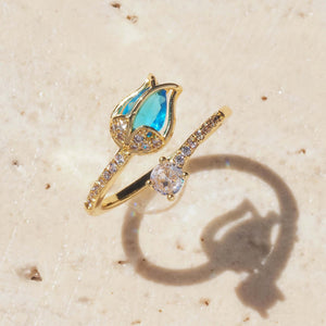 CZ Tulip Flower Open Stacking Bypass Ring