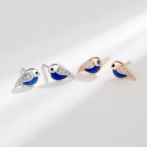 Whimsical Bluebird Enamel Stud Earrings