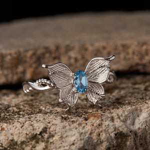 Butterfly Blue Topaz Textured Twist Open Ring