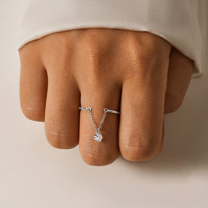Minimalist Draped Chain CZ Dangle Charm Ring