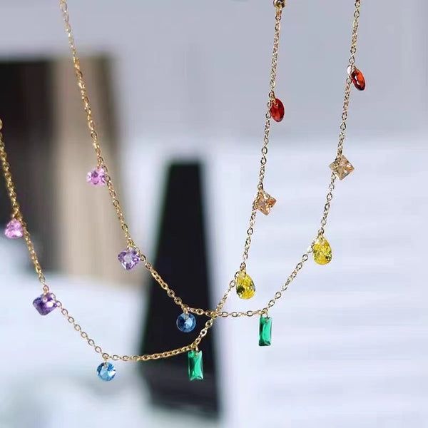 Rainbow Colored Gem Anklet