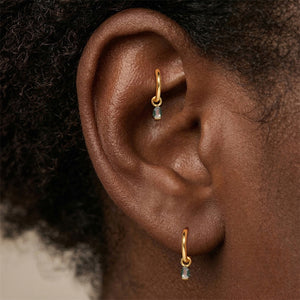 Mossy Agate Teardrop Huggie Hoop Earrings