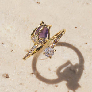 CZ Tulip Flower Open Stacking Bypass Ring