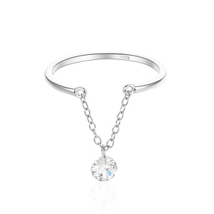 Minimalist Draped Chain CZ Dangle Charm Ring