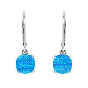 Classic Cushion-Cut Opal Drop Hoop Earrings