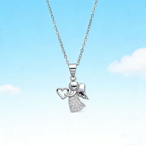 Dainty Silver Angel Heart Charm Necklace