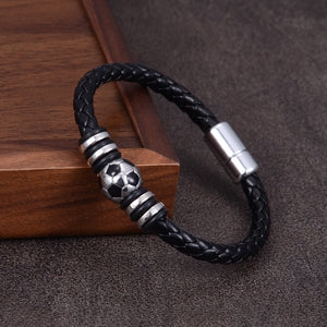 Braided Leather Soccer Ball Magnetic Bracelet