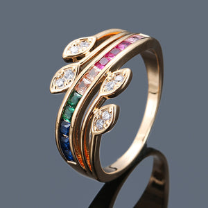 Rainbow CZ Olive Leaf Vine Stacking Ring