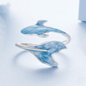Marbled Enamel Ocean Whale Tail Bypass Ring