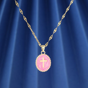 Enamel Oval Cross Medallion Charm Necklace