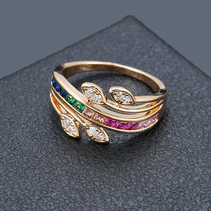 Rainbow CZ Olive Leaf Vine Stacking Ring