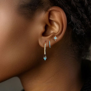 Rectangular Turquoise Charm Hoop Earrings