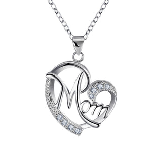 Dainty Silver Mom Heart Charm Necklace