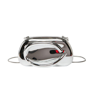 Metallic Curved Oval Hard Shell Clutch Bag