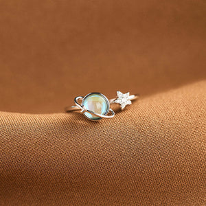 Blue Aurora Planet Saturn Star Open Ring