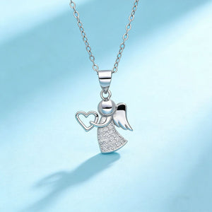 Dainty Silver Angel Heart Charm Necklace