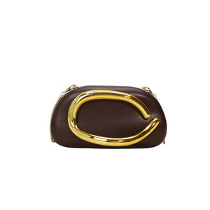 Metallic Curved Oval Hard Shell Clutch Bag