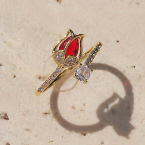 CZ Tulip Flower Open Stacking Bypass Ring