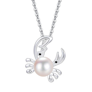 Dainty Silver Pearl Crab Pendant Necklace
