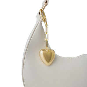 Gold Puffy Heart Link Bag Charm Keychain