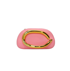 Metallic Curved Oval Hard Shell Clutch Bag