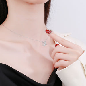 Dancing CZ Bunny Rabbit Bow Knot Necklace