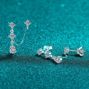 Teardrop Double Piercing Chain Drop Earrings
