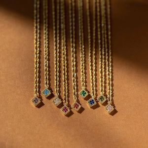 CZ Rope Border Birthstone Pendant Necklace