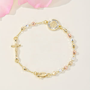 Tri Color Virgin Mary Cross Rosary Bracelet