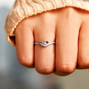 Chevron Custom Birthstone Pave Ring