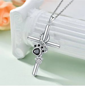 Infinity Knot Paw Print Cross Pendant Necklace