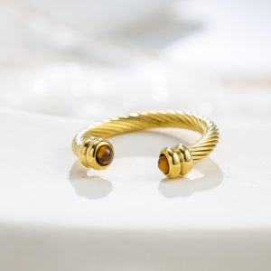 Vintage Cable Wire Crystal Open Cuff Ring