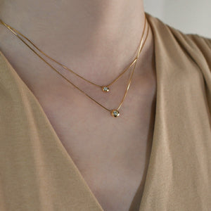 Minimalist Pebble CZ Solitaire Charm Necklace