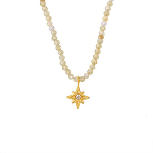 Boho Beaded Starburst CZ Pendant Necklace