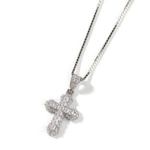 Iced Out Pink CZ Cross Box Chain Necklace
