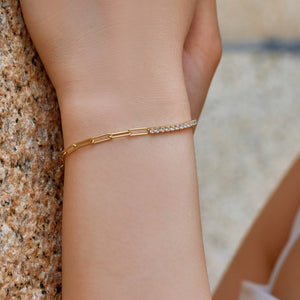 CZ Half Paperclip Half Tennis Chain Bracelet
