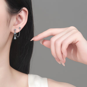 Teardrop Double Piercing Chain Drop Earrings