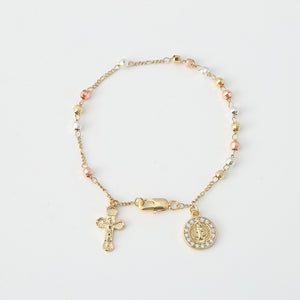 Tri Color Virgin Mary Cross Rosary Bracelet