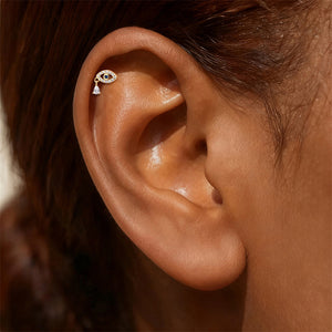 Sapphire CZ Evil Eye Drop Back Stud Earrings