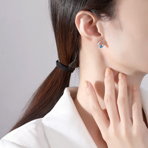 Dainty Blue Star Moon Stud Earrings