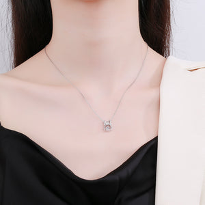 Dancing CZ Bunny Rabbit Bow Knot Necklace