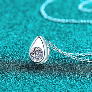 Teardrop Bezel Moissanite Solitaire Necklace