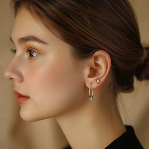 Rectangular Turquoise Charm Hoop Earrings