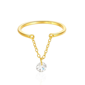 Minimalist Draped Chain CZ Dangle Charm Ring