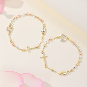 Tri Color Virgin Mary Cross Rosary Bracelet