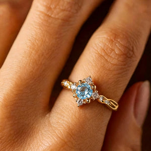Vintage Blue CZ Starburst Crown Band Ring